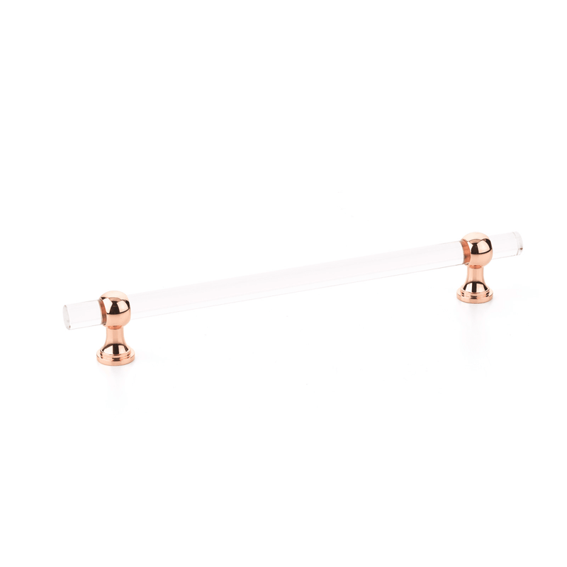 Schaub and Company - 418-PRG - Lumiere Transitional 8" Euro Modern Acrylic and Solid Brass Luxury Adjustable Cabinet Bar Handle / Drawer Pull in Polished Rose Gold