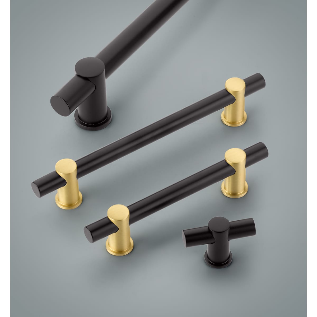 Schaub and Company - 428-MB-SB - Fonce 8" Center to Center Modern Euro Bar Style Luxury Solid Brass Cabinet Handle / Drawer Pull in Matte Black / Satin Brass