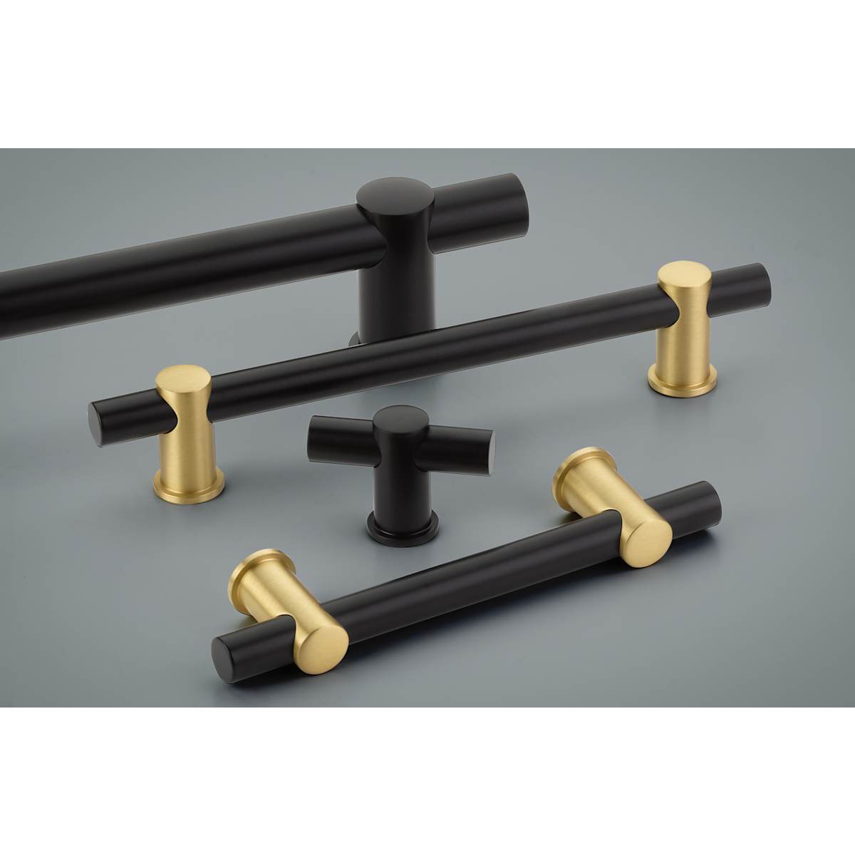 Schaub and Company - 428-MB-SB - Fonce 8" Center to Center Modern Euro Bar Style Luxury Solid Brass Cabinet Handle / Drawer Pull in Matte Black / Satin Brass