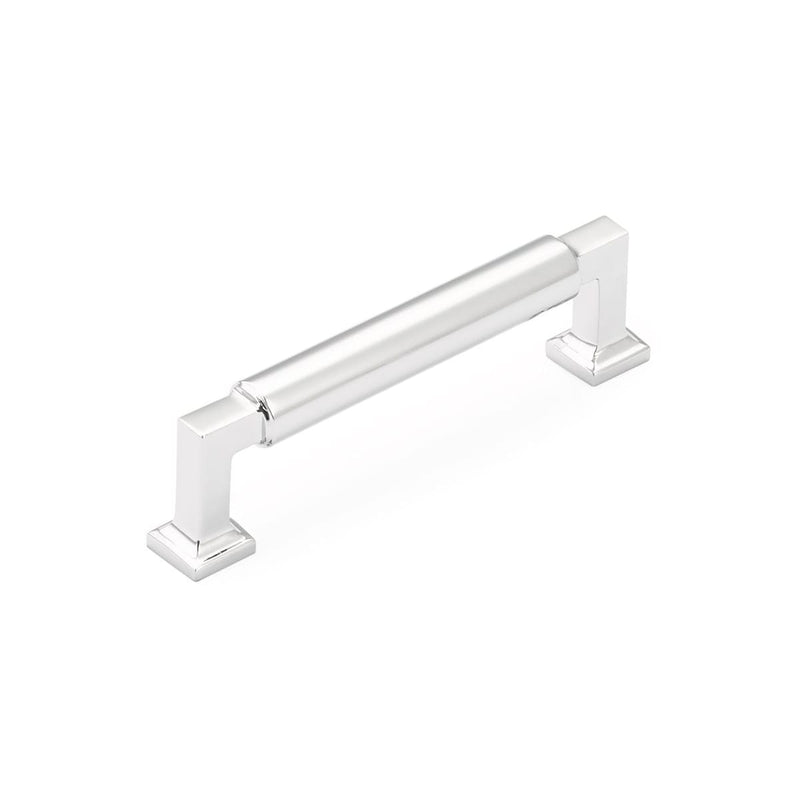 Schaub and Company - 474-26 - Haniburton 4" Center to Center Luxury Modern Solid Brass Barrel Cabinet Handle / Drawer Pull in Polished Chrome