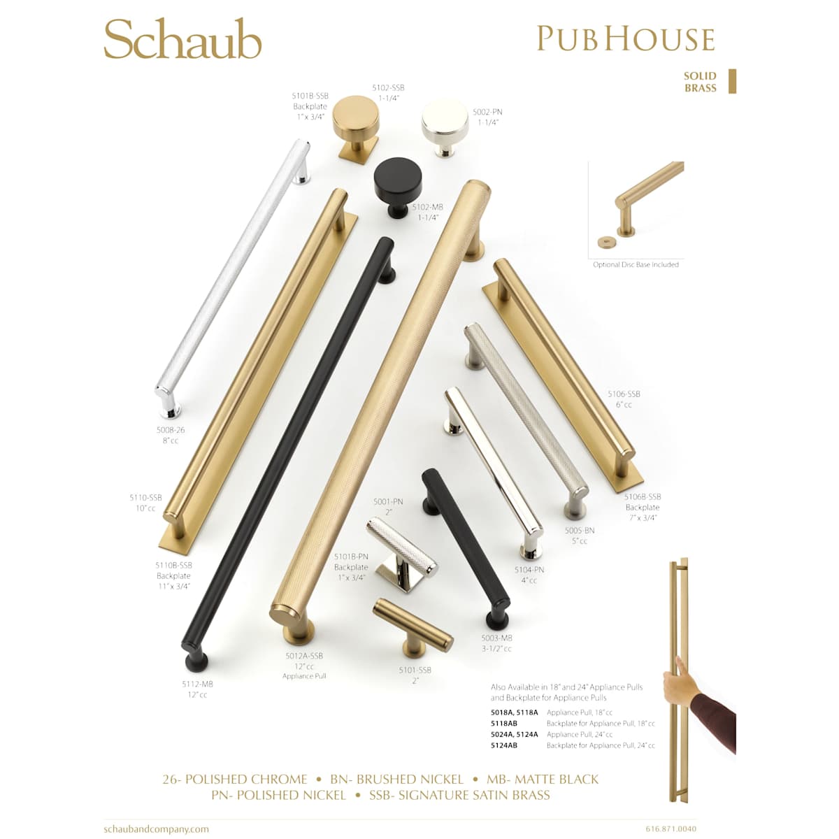 Schaub and Company - 5124A-BN - Pub House 24" Center to Center Smooth Bar Solid Brass Appliance Handle / Appliance Pull in Brushed Nickel