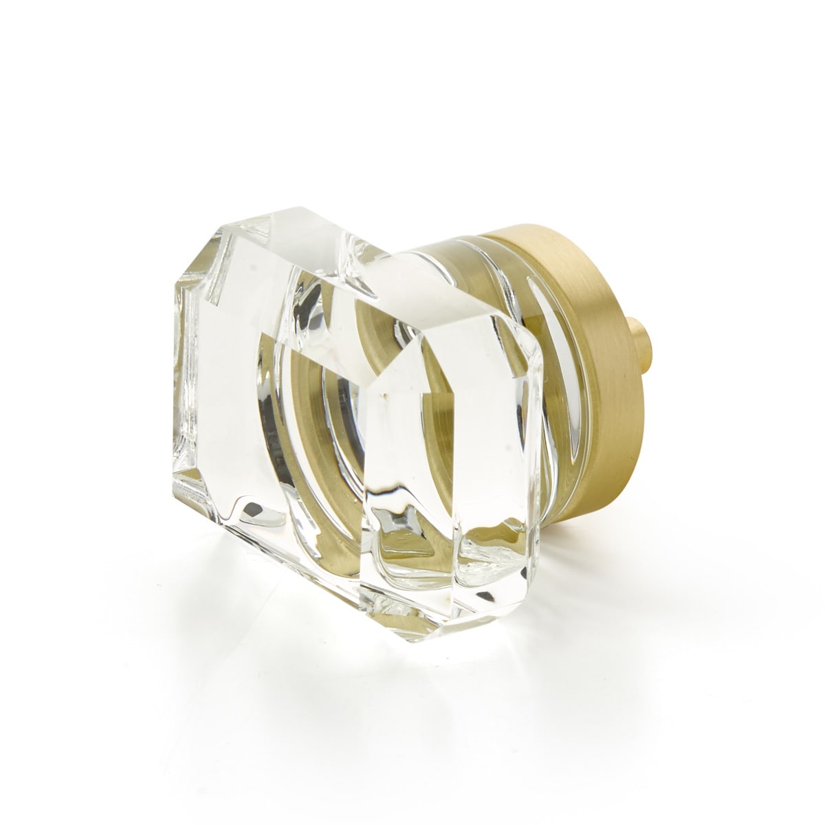 Schaub and Company - 52-SB - City Lights 1-3/4" Designer Glam Emerald Cut Glass Luxury Cabinet / Drawer Knob with Solid Brass Base in Satin Brass