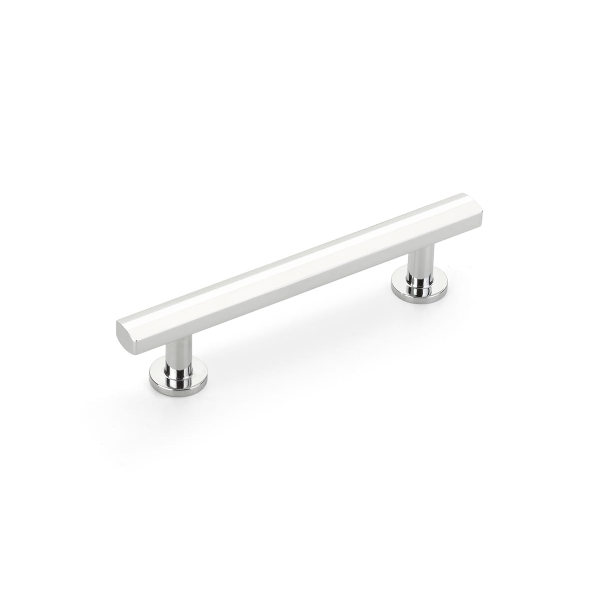 Schaub and Company - 553-26 - Heathrow 4" Center to Center Luxury Geometric Solid Brass Faceted Cabinet Bar Handle / Drawer Bar Pull with Disc Base Feet in Polished Chrome