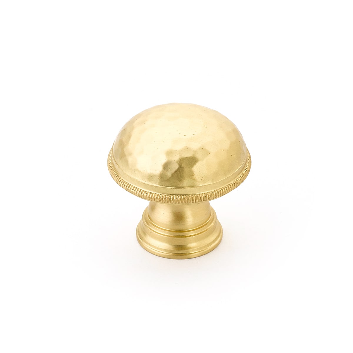 Schaub and Company - 571-SB - Atherton 1-1/4" Solid Brass Hammered Texture Round Cabinet Knob with Knurled Rim in Satin Brass