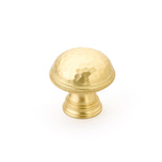 Schaub and Company - 571-SB - Atherton 1-1/4" Solid Brass Hammered Texture Round Cabinet Knob with Knurled Rim in Satin Brass