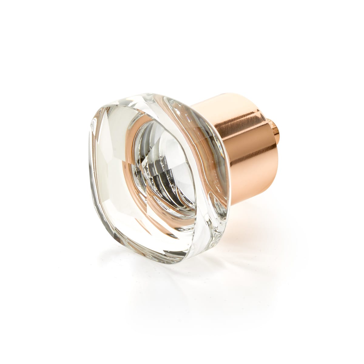 Schaub and Company - 61-PRG - City Lights 1-1/4" Soft Edge Square Luxury Solid Brass and Glass Cabinet / Drawer Knob in Polished Rose Gold