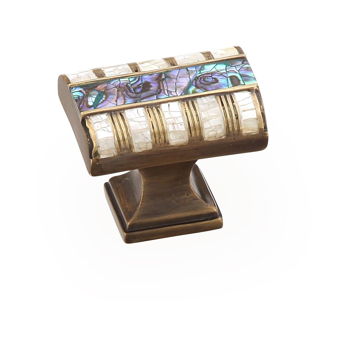 Fair Isle 1-1/4" Designer Luxury Coastal Solid Brass "T" Cabinet Bar Knob with Shell and Mother of Pearl Inlays