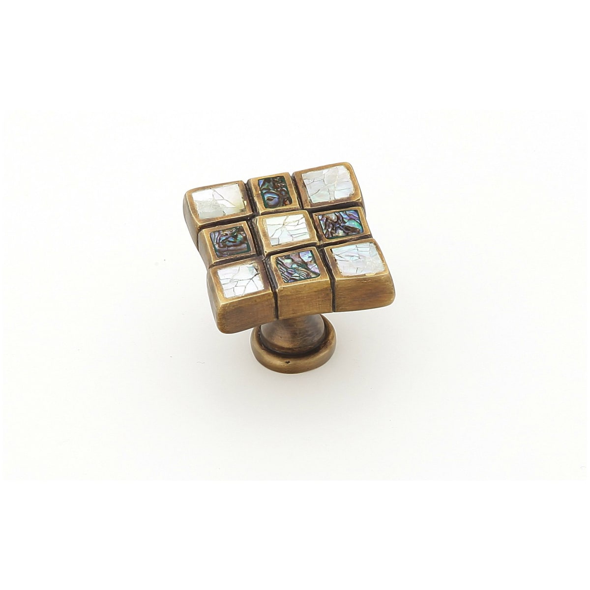 Avalon Bay 1-3/8" Mosaic Square Designer Solid Brass Cabinet Knob with Mother of Pearl Inlays