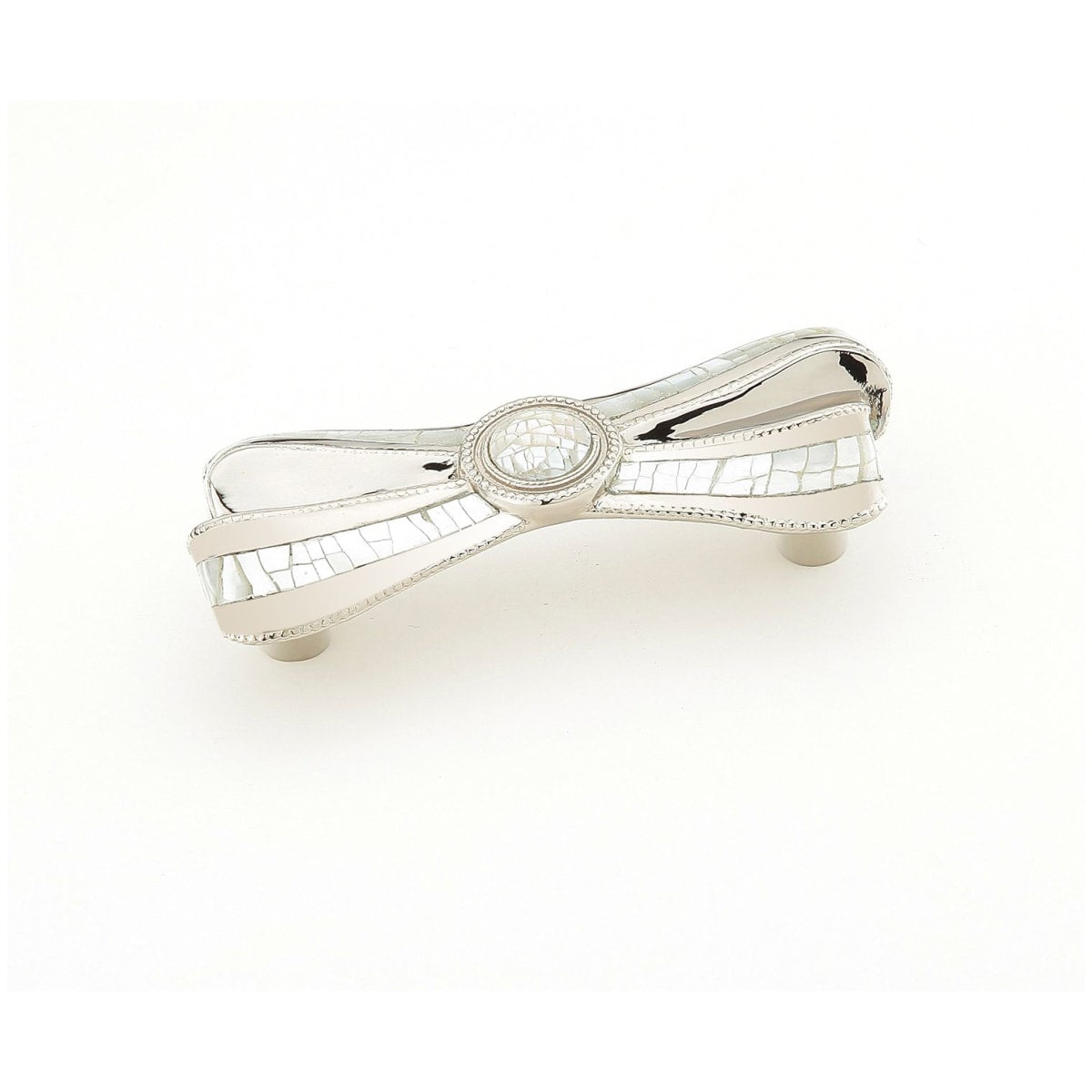 Avalon Bay 3" Center to Center Designer Ribbon Bow Solid Brass Cabinet Handle / Drawer Pull with Mother of Pearl Inlay