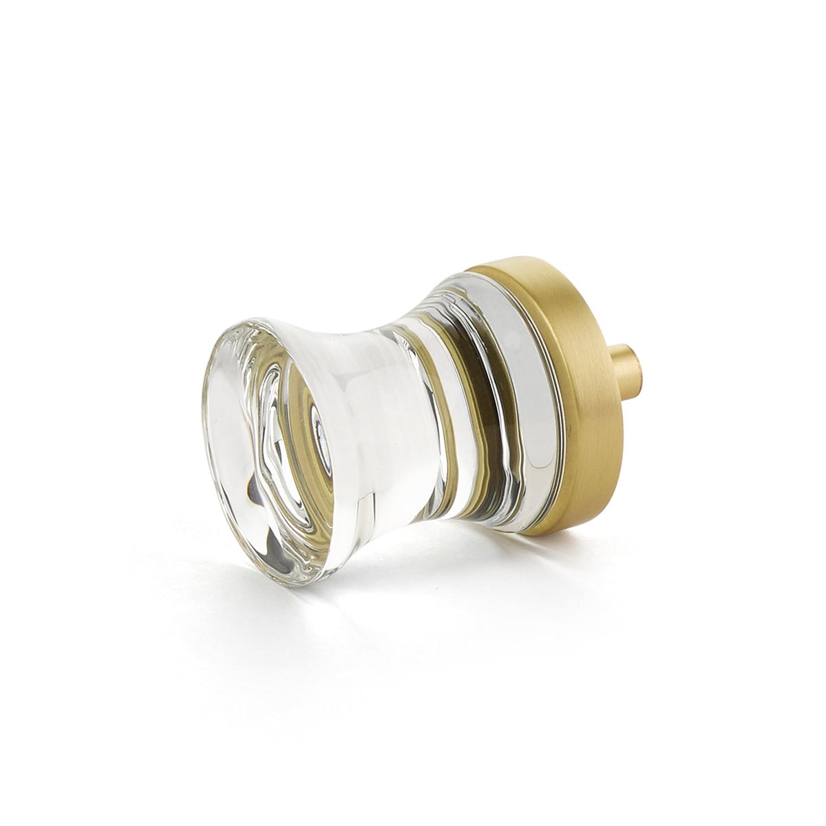City Lights 1-1/8" Contemporary Hourglass Luxury Solid Brass and Concave Glass Cabinet / Drawer Knob