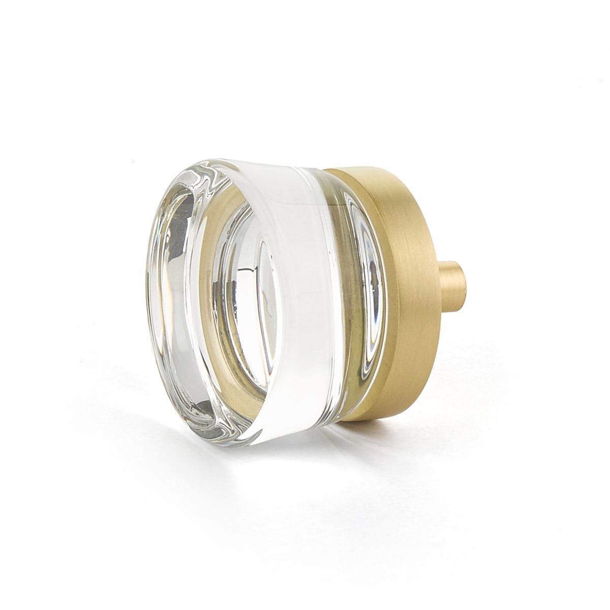 City Lights 1-3/8" Contemporary Flat Disc Luxury Solid Brass and Glass Cabinet / Drawer Knob