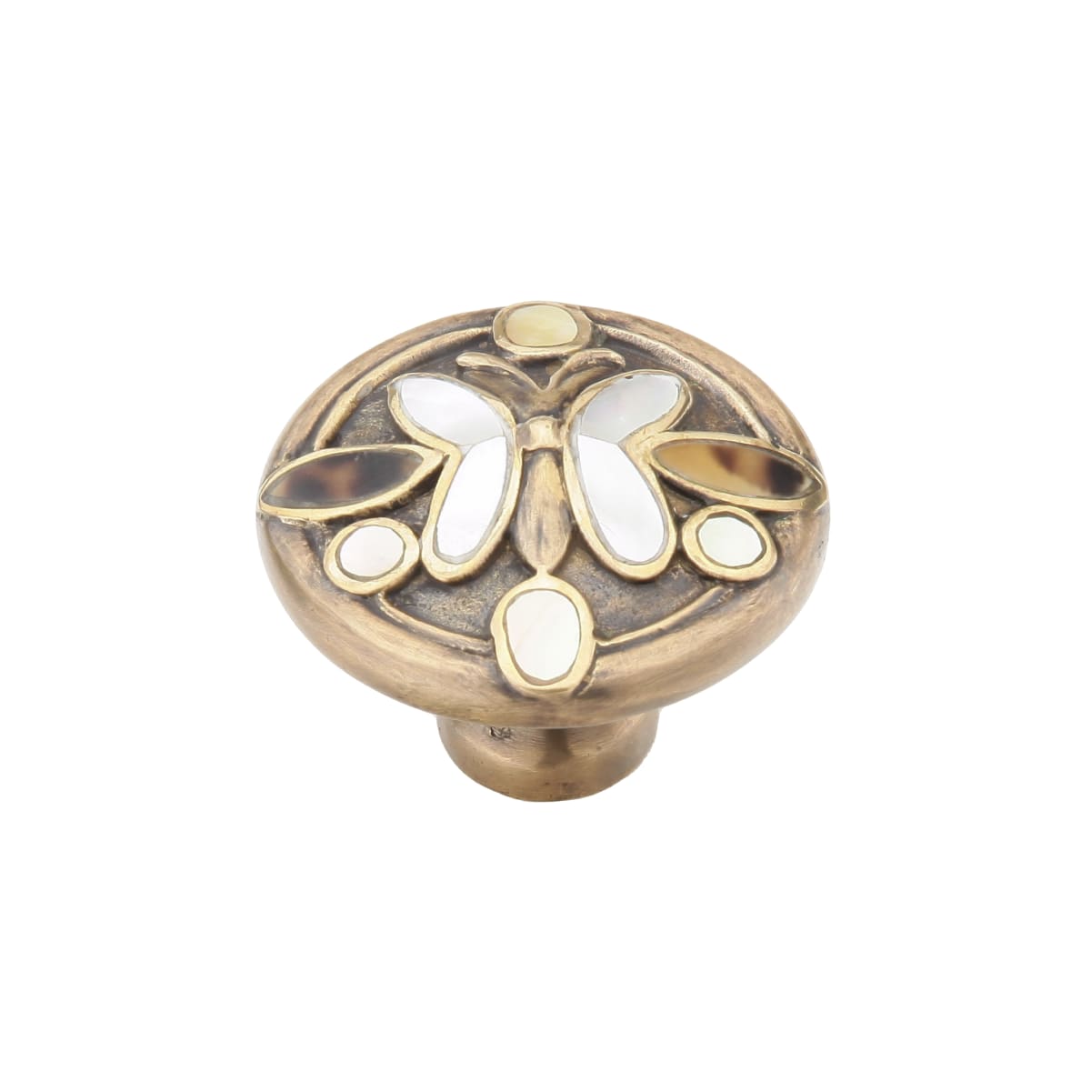 Heirloom Treasures 1-1/2" Wide Round Decorative Solid Brass Cabinet Knob / Drawer Knob with Shell Inlays