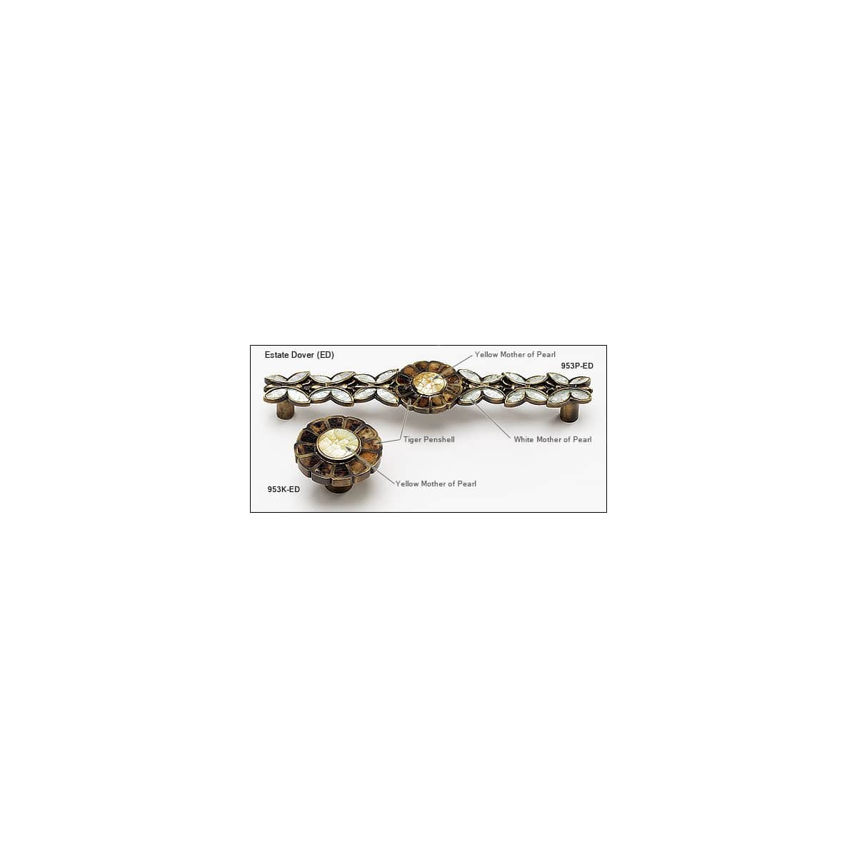 Schaub and Company - 953K-ED - Heirloom Treasures 1-1/2" Designer Round Solid Brass Cabinet Knob with Shell Inlays in Estate Dover