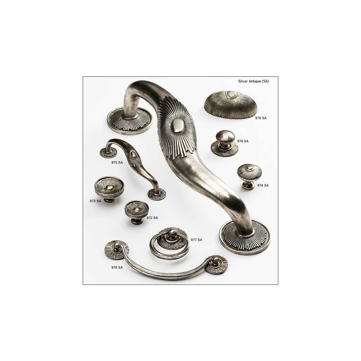 Schaub and Company - 972-SA - Symphony - Sunburst 1-3/8" Decorative Solid Brass Hand Crafted Round Flat Cabinet / Drawer Knob in Silver Antique