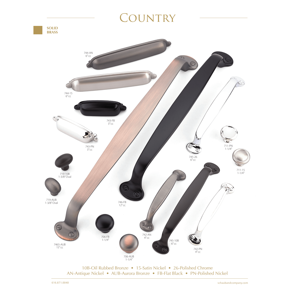 Schaub and Company - 746-AN - Country 12" Center to Center Solid Brass Traditional Appliance Handle Pull in Antique Nickel