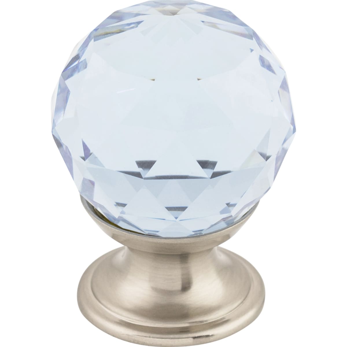 Top Knobs - TK113BSN - Light Blue 1-1/8 Inch Round Cabinet Knob from the Crystal Collection in Brushed Satin Nickel
