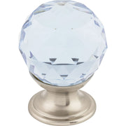 Top Knobs - TK113BSN - Light Blue 1-1/8 Inch Round Cabinet Knob from the Crystal Collection in Brushed Satin Nickel