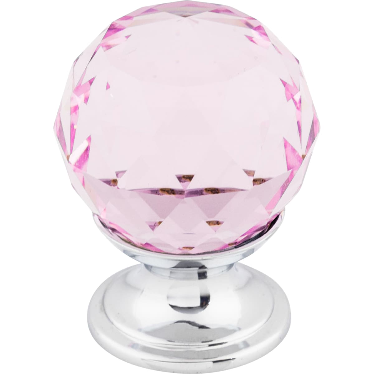 Top Knobs - TK117PC - Pink 1-1/8 Inch Round Cabinet Knob from the Crystal Collection in Polished Chrome