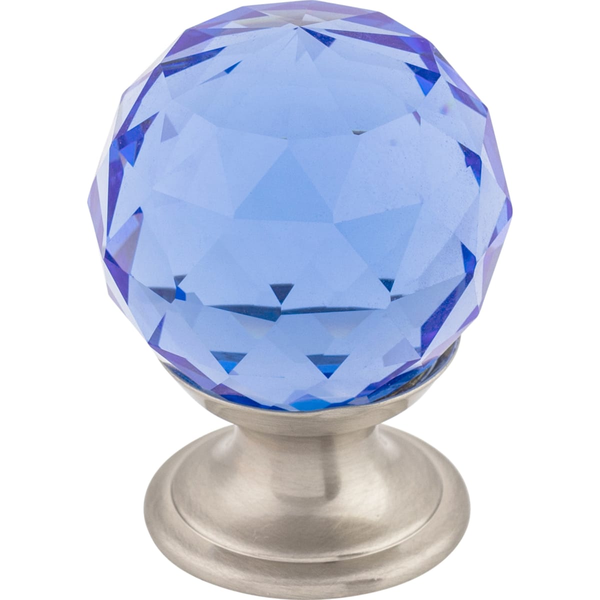 Top Knobs - TK123BSN - Blue 1-1/8 Inch Round Cabinet Knob from the Crystal Collection in Brushed Satin Nickel