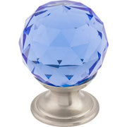 Top Knobs - TK123BSN - Blue 1-1/8 Inch Round Cabinet Knob from the Crystal Collection in Brushed Satin Nickel