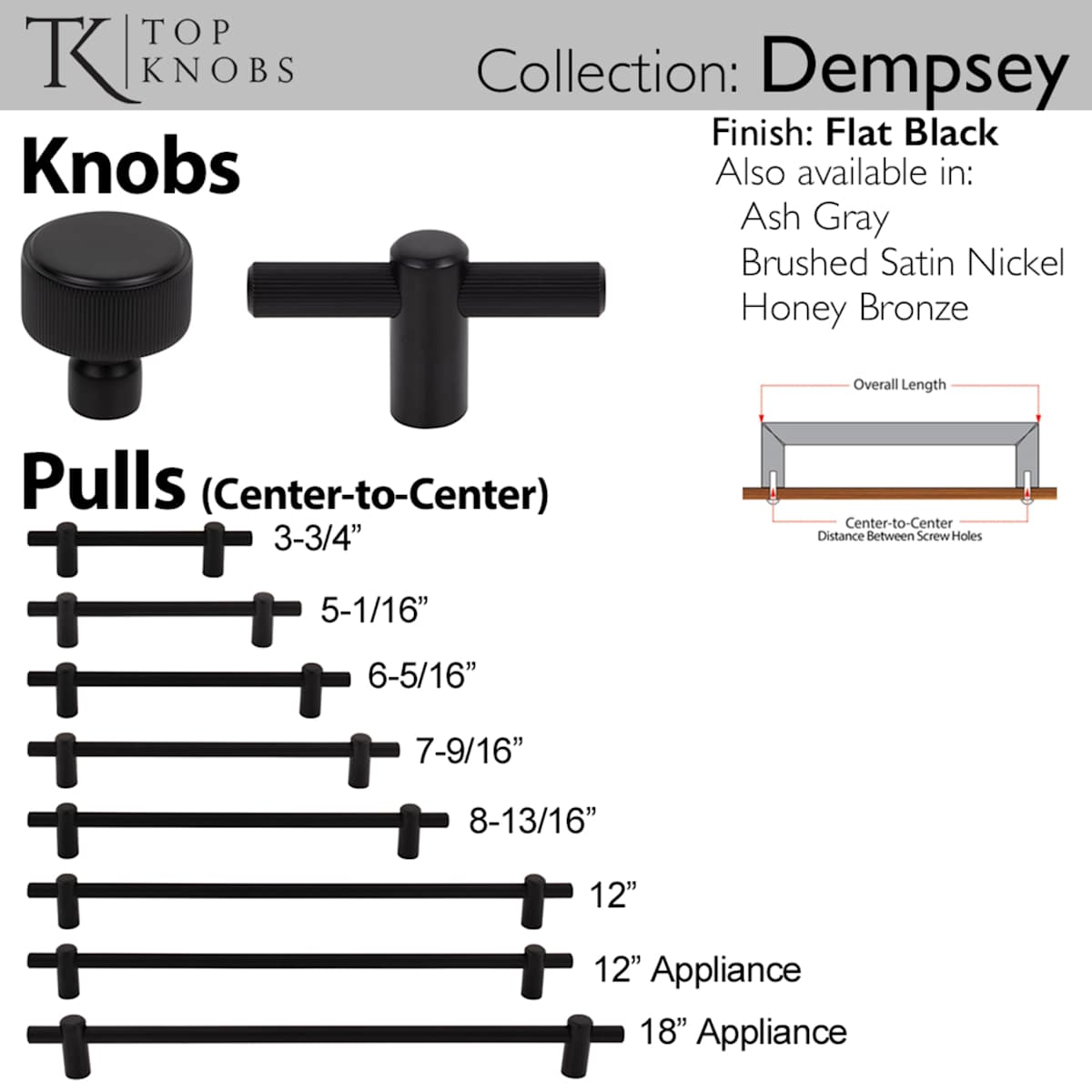 Top Knobs - TK3259BLK - Dempsey 18 Inch Center to Center Bar Cabinet Pull in Flat Black
