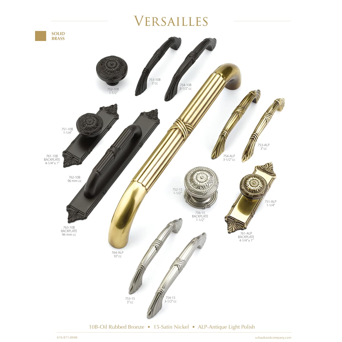 Schaub and Company - 754-10B - Versailles 3-1/2" French Baroque Solid Brass Cabinet Handle / Drawer Pull in Oil Rubbed Bronze